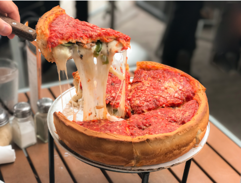 A Chicago deep dish pizza