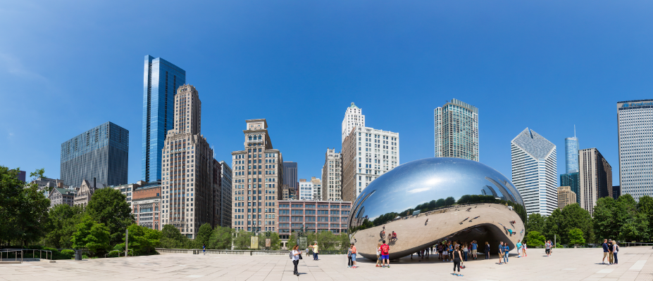 Millennium Park in Downtown Chicago looking at the Bean