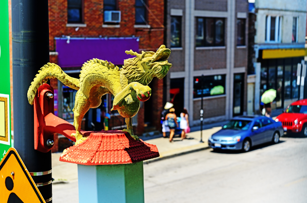 Dragon lantern in Chinatown in Chicago