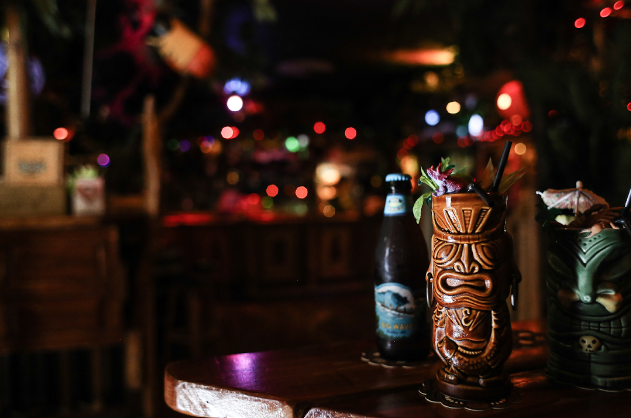 Tiki bar with themed drink